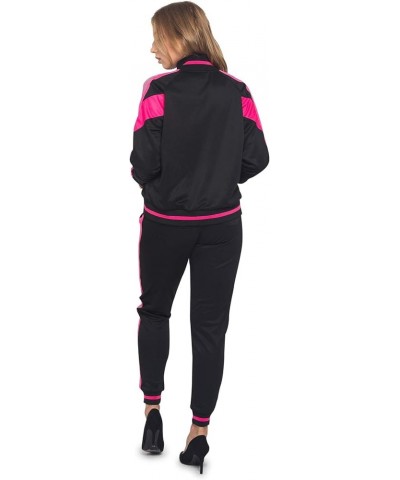 Women's 2 Piece Tracksuit Set - Long Sleeve Sweatshirts and Sweat Pants Reflective Neon Pink $31.87 Activewear