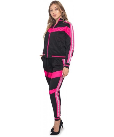 Women's 2 Piece Tracksuit Set - Long Sleeve Sweatshirts and Sweat Pants Reflective Neon Pink $31.87 Activewear