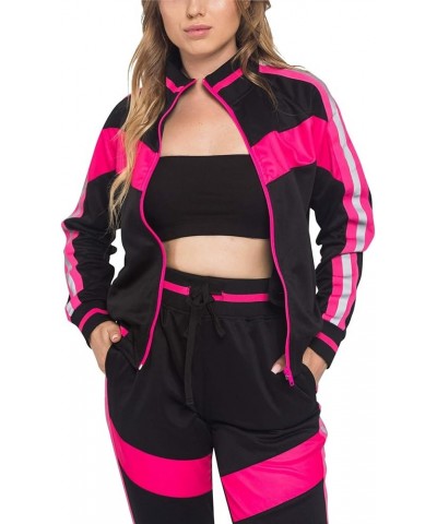 Women's 2 Piece Tracksuit Set - Long Sleeve Sweatshirts and Sweat Pants Reflective Neon Pink $31.87 Activewear