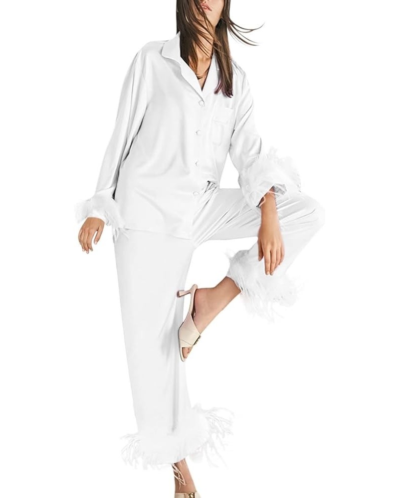 Pajamas for Women Soft Comfy Cotton Pajama Sets for Women Silky Pj Set Short Sleeve With Pants C-white $18.77 Sleep & Lounge