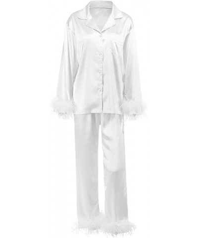 Pajamas for Women Soft Comfy Cotton Pajama Sets for Women Silky Pj Set Short Sleeve With Pants C-white $18.77 Sleep & Lounge