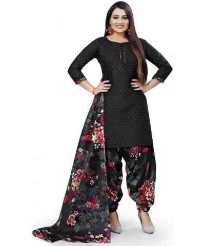 Readymade Blk Punjabi Salwar Suit of Printed Crepe Fabric with Chiffon Dupatta for Women Black -22 $22.20 Suits