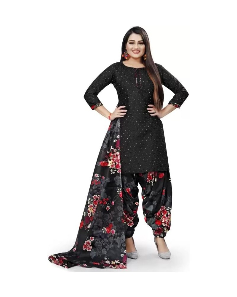 Readymade Blk Punjabi Salwar Suit of Printed Crepe Fabric with Chiffon Dupatta for Women Black -22 $22.20 Suits