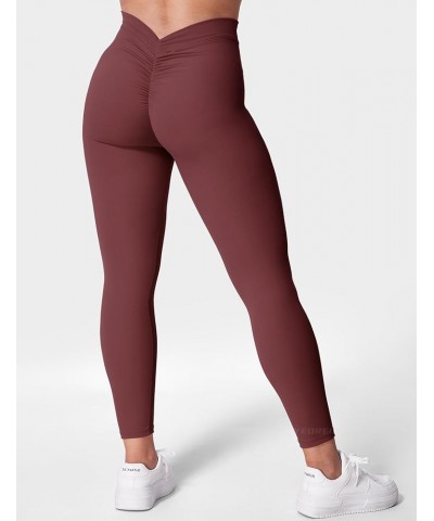 Daze V Back Workout Leggings for Women Scrunch Butt Leggings High Waisted Gym Yoga Pants 1 Wine Red $11.67 Activewear