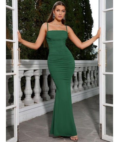 Women's Sleeveless Bodycon Corset Maxi Dress Spaghetti Strap Ruched Elegant Evening Party Long Dresses Green $24.19 Dresses