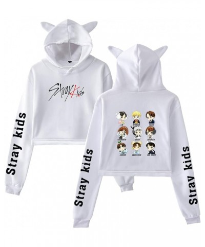 Kpop Stray Kids Hoodie Felix Jisung Woojin Bangchan Crop Top Sweater Jacket for Women White-3 $11.33 Activewear