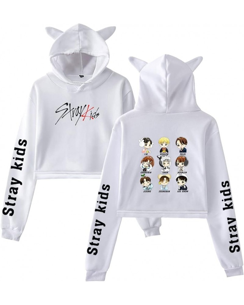 Kpop Stray Kids Hoodie Felix Jisung Woojin Bangchan Crop Top Sweater Jacket for Women White-3 $11.33 Activewear