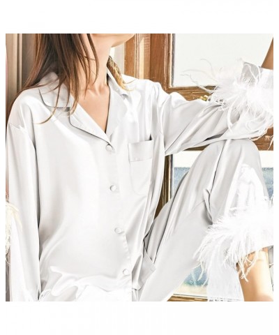 Pajamas for Women Soft Comfy Cotton Pajama Sets for Women Silky Pj Set Short Sleeve With Pants C-white $18.77 Sleep & Lounge