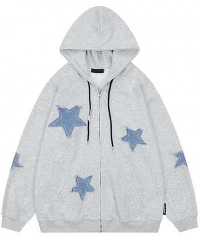 Preppy Patchwork Star Graphic Zip Up Hoodie Y2K Vintage Baggy hoodie for Women Men Grunge Jacket Harajuku Sweatshirt Grey $12...