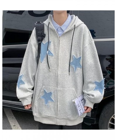 Preppy Patchwork Star Graphic Zip Up Hoodie Y2K Vintage Baggy hoodie for Women Men Grunge Jacket Harajuku Sweatshirt Grey $12...