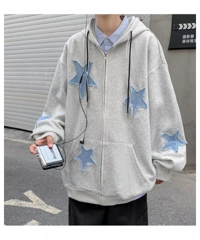 Preppy Patchwork Star Graphic Zip Up Hoodie Y2K Vintage Baggy hoodie for Women Men Grunge Jacket Harajuku Sweatshirt Grey $12...