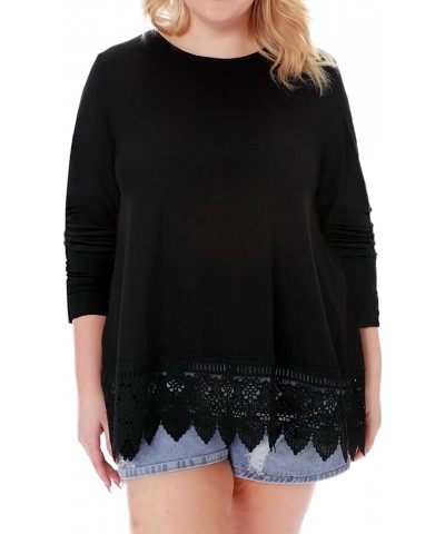 Plus Size Tops for Women Short Sleeve Tunic Shirt Lace Extender A Line O-Neck Swing Blouse Dressy L00 Black $10.25 Tops