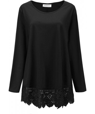 Plus Size Tops for Women Short Sleeve Tunic Shirt Lace Extender A Line O-Neck Swing Blouse Dressy L00 Black $10.25 Tops