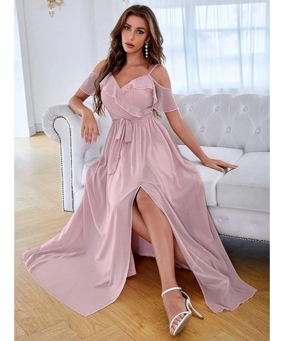 Women's Bridesmaid Dresses with Slit Long Cold Shoulder Chiffon Formal Party Dress with Pockets YJ102 Burnt Orange $33.60 Dre...