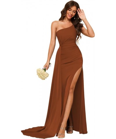 One Shoulder Bridesmaid Dresses for Women 2024 Mermaid Satin Formal Party Dresses for Evening with Slit RO086 Burnt Orange $3...