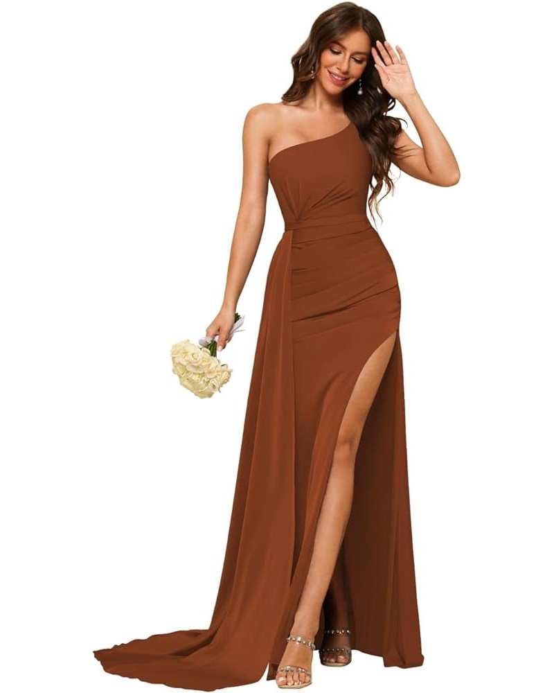 One Shoulder Bridesmaid Dresses for Women 2024 Mermaid Satin Formal Party Dresses for Evening with Slit RO086 Burnt Orange $3...