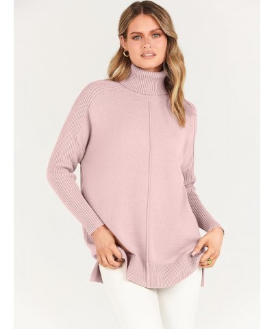 Women's Turtleneck Oversized Sweaters 2023 Trendy Long Sleeve Knit Split Hem Tunic Pullover Tops Pink $20.70 Sweaters