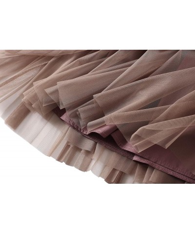 Women Tutu Tulle Skirt Elastic High Waist Layered Skirt Floral Print Mesh A-Line Midi Skirt Patchwork Pink $10.32 Skirts