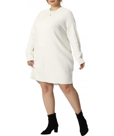 Plus Size Women 2024 Fall Crewneck Long Sleeve Knit Pullover Short Sweater Dresses White $24.53 Sweaters