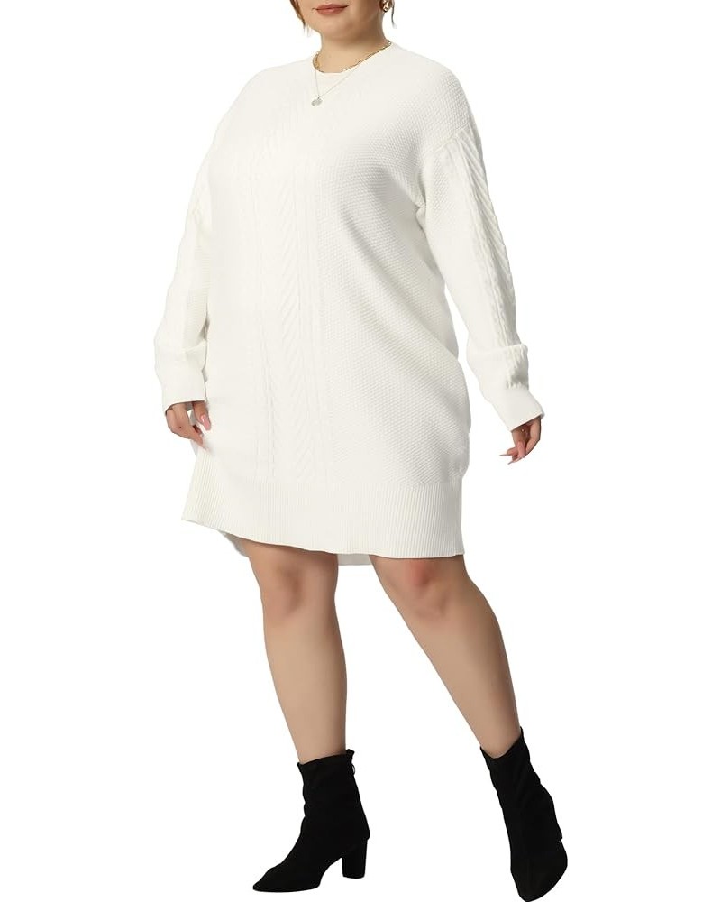 Plus Size Women 2024 Fall Crewneck Long Sleeve Knit Pullover Short Sweater Dresses White $24.53 Sweaters