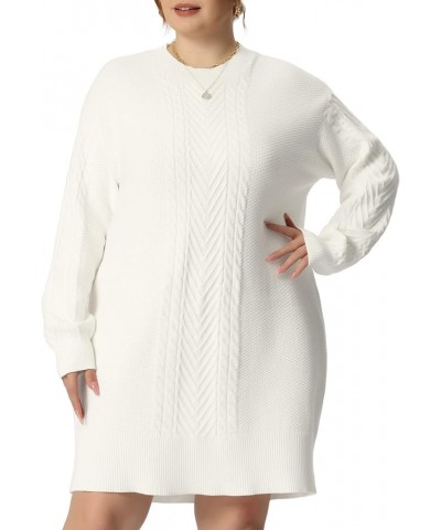 Plus Size Women 2024 Fall Crewneck Long Sleeve Knit Pullover Short Sweater Dresses White $24.53 Sweaters