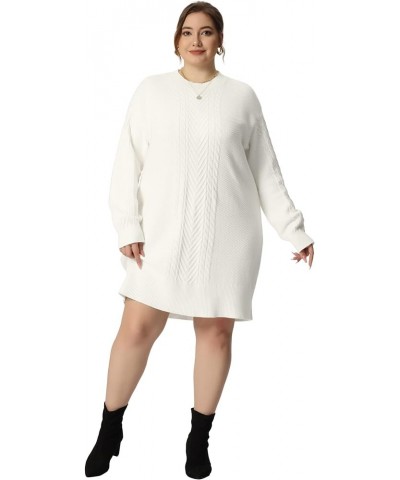 Plus Size Women 2024 Fall Crewneck Long Sleeve Knit Pullover Short Sweater Dresses White $24.53 Sweaters