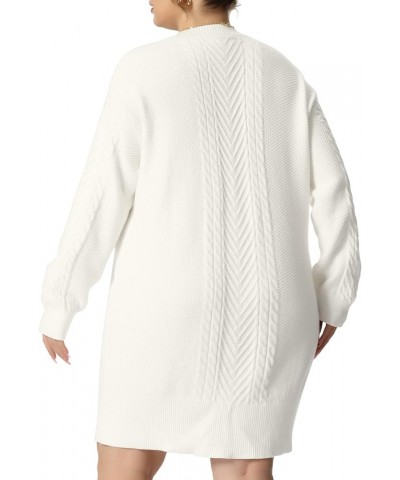 Plus Size Women 2024 Fall Crewneck Long Sleeve Knit Pullover Short Sweater Dresses White $24.53 Sweaters