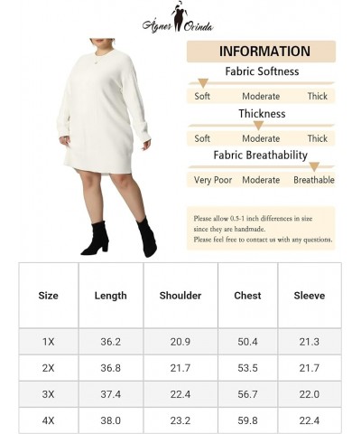 Plus Size Women 2024 Fall Crewneck Long Sleeve Knit Pullover Short Sweater Dresses White $24.53 Sweaters