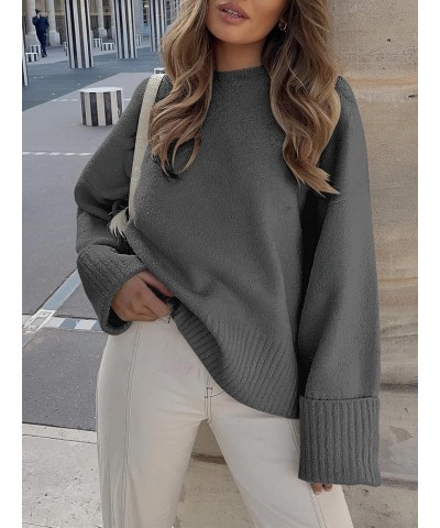 Women's Crewneck Long Sleeve Oversized Fuzzy Knit Chunky Warm Pullover Sweater Top Dark Gray $30.77 Sweaters