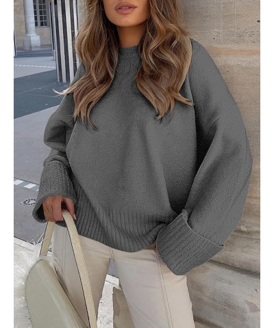 Women's Crewneck Long Sleeve Oversized Fuzzy Knit Chunky Warm Pullover Sweater Top Dark Gray $30.77 Sweaters