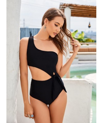 Women's Cutout One Piece Bathing Suit Tie Side Monokini Swimsuit Black $22.03 Swimsuits