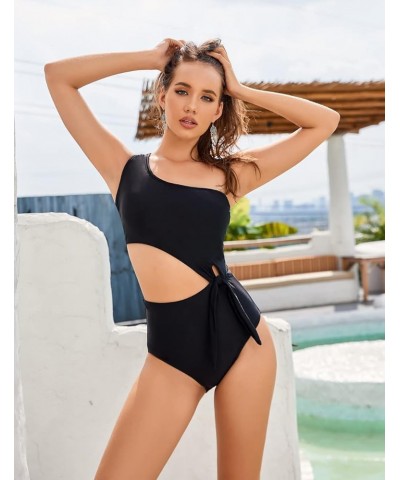 Women's Cutout One Piece Bathing Suit Tie Side Monokini Swimsuit Black $22.03 Swimsuits