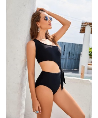 Women's Cutout One Piece Bathing Suit Tie Side Monokini Swimsuit Black $22.03 Swimsuits