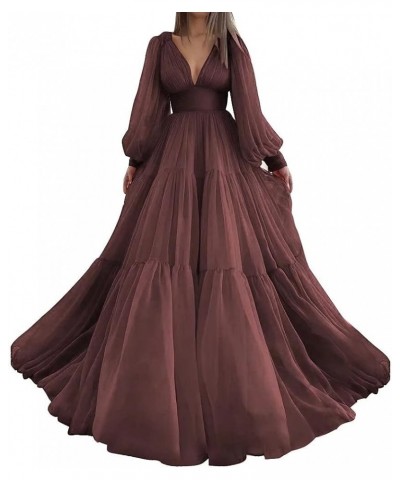 Long Puffy Sleeve Prom Dress Tulle Ball Gown for Women Wedding Dresses V Neck Formal Evening Gowns Burgundy $37.80 Dresses