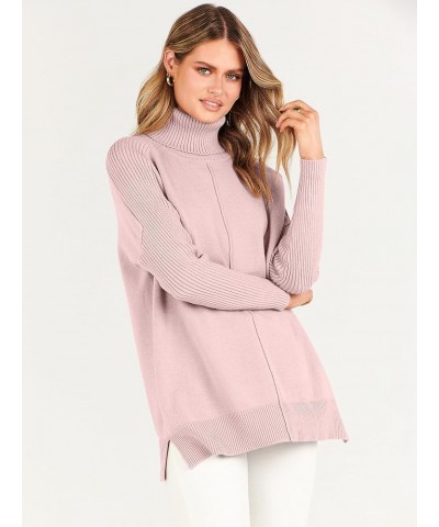 Women's Turtleneck Oversized Sweaters 2023 Trendy Long Sleeve Knit Split Hem Tunic Pullover Tops Pink $20.70 Sweaters