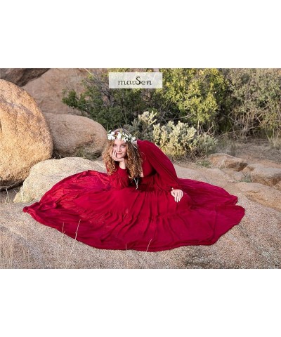 Long Puffy Sleeve Prom Dress Tulle Ball Gown for Women Wedding Dresses V Neck Formal Evening Gowns Burgundy $37.80 Dresses