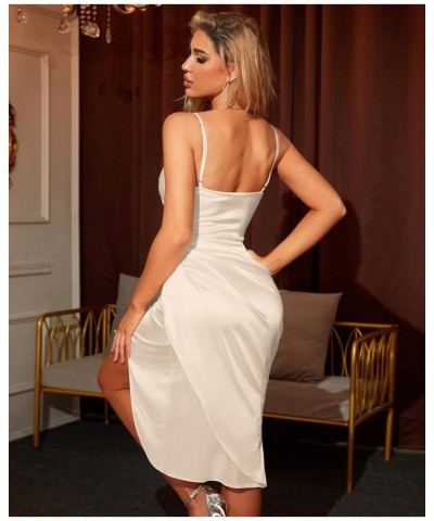 Women's Satin Slip Dress Cowl Neck Backless Ruched Bodycon Sexy Club Midi Dresses Ivory $25.43 Dresses