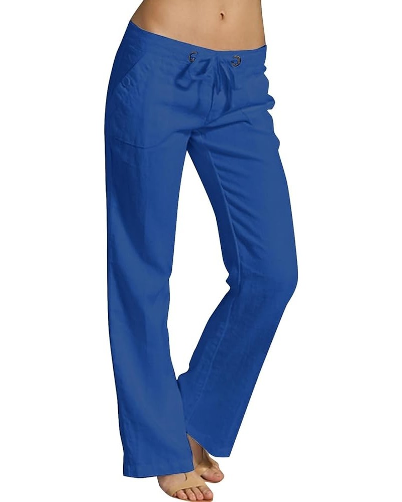 Women's Corduroy Pants Summer Wide Leg Pants Solid Casual Linen Drawstring Cropped Pants with Pockets, S-4XL Lw7-blue $9.34 P...