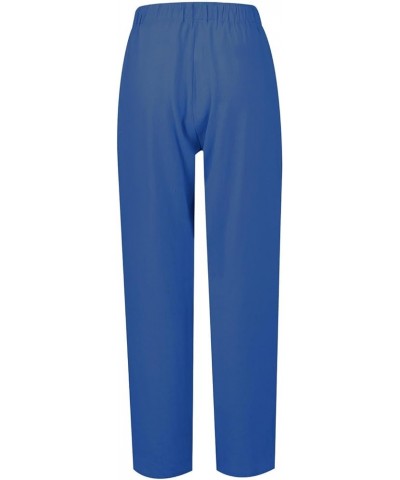 Women's Corduroy Pants Summer Wide Leg Pants Solid Casual Linen Drawstring Cropped Pants with Pockets, S-4XL Lw7-blue $9.34 P...