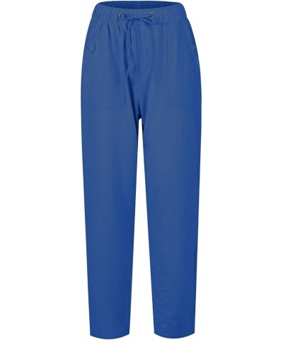 Women's Corduroy Pants Summer Wide Leg Pants Solid Casual Linen Drawstring Cropped Pants with Pockets, S-4XL Lw7-blue $9.34 P...