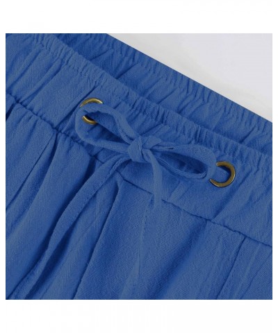 Women's Corduroy Pants Summer Wide Leg Pants Solid Casual Linen Drawstring Cropped Pants with Pockets, S-4XL Lw7-blue $9.34 P...