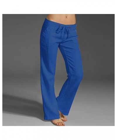 Women's Corduroy Pants Summer Wide Leg Pants Solid Casual Linen Drawstring Cropped Pants with Pockets, S-4XL Lw7-blue $9.34 P...