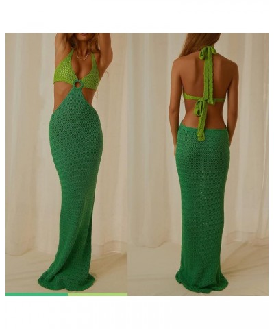 Bodycon Dresses for Women Summer Knit Hollow Out Sexy Night Out Midi Maxi Dress Sleeveless Long Cut Out Dress A-green $18.40 ...