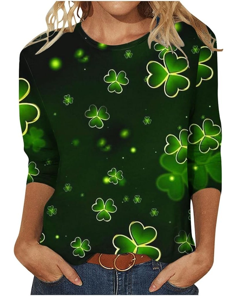 St Patrick's Day Shirts for Women Dressy Casual 3/4 Sleeve Tunic Tops Fashion Shamrock Clover Graphic Tees Crewneck Blouses 3...