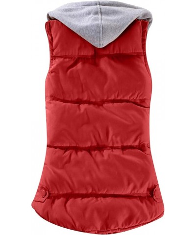 Women's Winter Solid Color Puffer Vest Quilted Padded Down Vest with Removable Hooded Plus Size Wine Red $21.45 Jackets