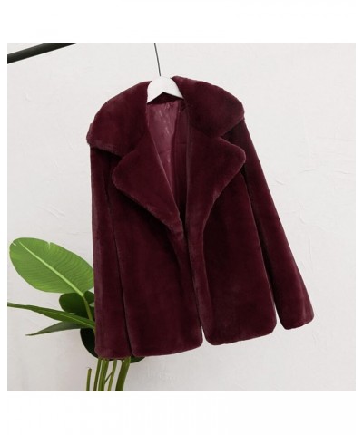 Women's Faux Fur Coat Fall Winter Lapel Leopard Coats Fluffy Open Front Warm Jackets Overcoat Outerwear B-wine $16.32 Coats