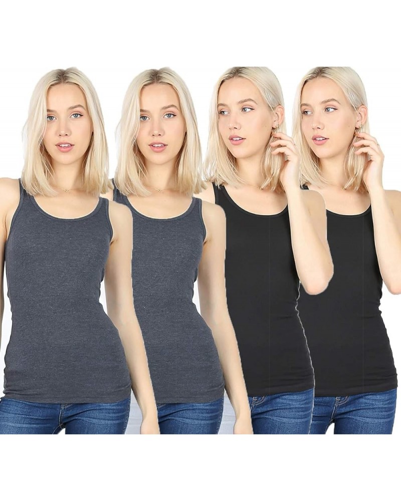 Outfitters 4 Pack Womens Basic Ribbed Racerback Tank Top Charcoal, Charcoal, Black, Black $11.69 Tanks