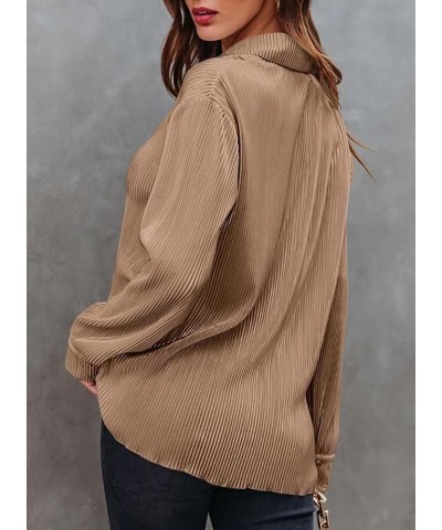 Women Elegant Blouse Long Sleeve Plisse Button Down Shirt Women Clothes Fashion Brown $16.31 Blouses