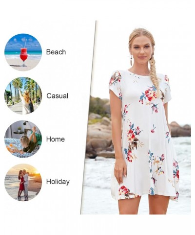 2024 Womens Summer Short Sleeve Dresses Casual Loose Crewneck Dress Swing Comfy Beach Sundress with Pockets Purple Red $16.80...