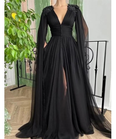 Tulle Prom Dresses with Cape V Neck Long Ball Gowns for Women Formal Lace Evening Party Gowns Slit Grape $48.88 Dresses